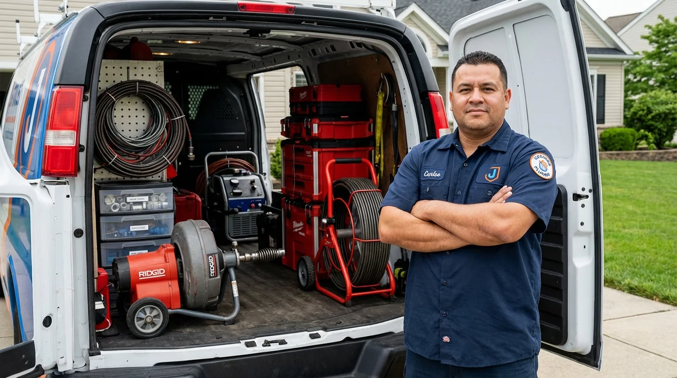 Professional drain cleaning equipment and Johns Plumbing LLC plumber in Easthampton